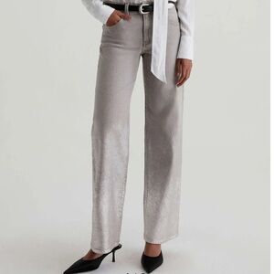 AG Adria Embellished Low Rise Baggy Wide Leg Jeans in Silver Myst
